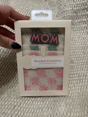 Brand new Beaded Coasters & Corkscrew Set for Mom. Would make a great gift!
